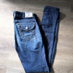 True Religion Indigo Denim Jeans with Contrast Stitching